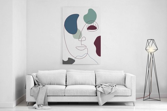 - Schilderij - Textielframe Met Chinese Porcelain Lijntekening - Multicolor - 150 X 100 Cm