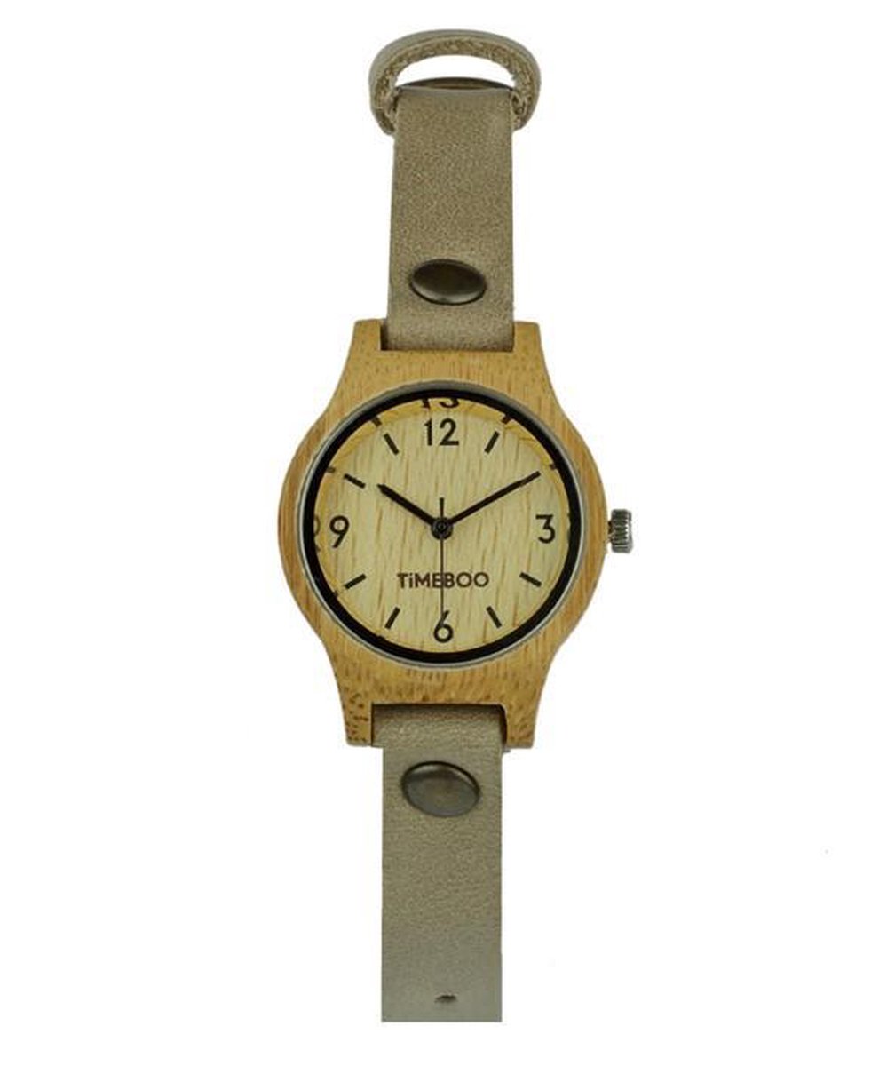 Dames horloge bamboe hout | SMALL Taupe leren band | TiMEBOO ®