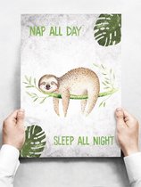 Wandbord: Nap all day, sleep all night! - 30 x 42 cm