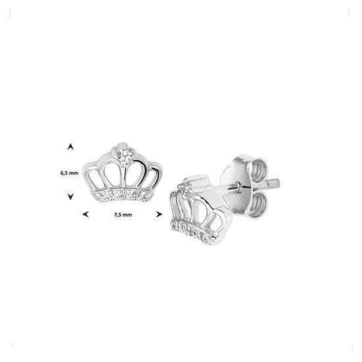 YO&NO/Oorknoppen kroon zirkonia/kinderen/zilver/7.5mm/6.5mm