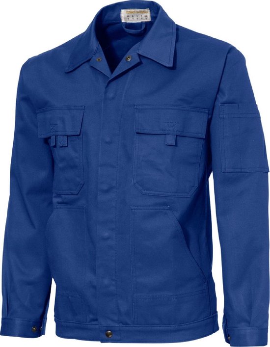 Foto: Ultimate workwear standaard werkjas jack battledress krems 100 katoen 320gr m2 extra stevig blauw kobalt royal blue 