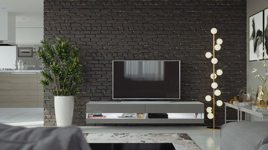 VIGO III Zwevend TV Meubel inclusief LED – TV Meubel Hoogglans Grijs / Wit – TV Kast Meubel – Modern Design – 30x180x40 cm