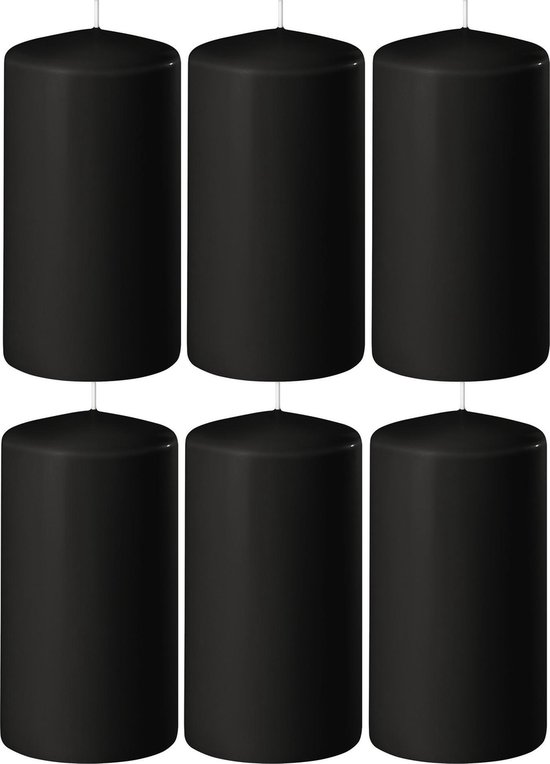 8x Zwarte cilinderkaarsen/stompkaarsen 6 x 8 cm 27 branduren - Geurloze kaarsen zwart - Woondecoraties