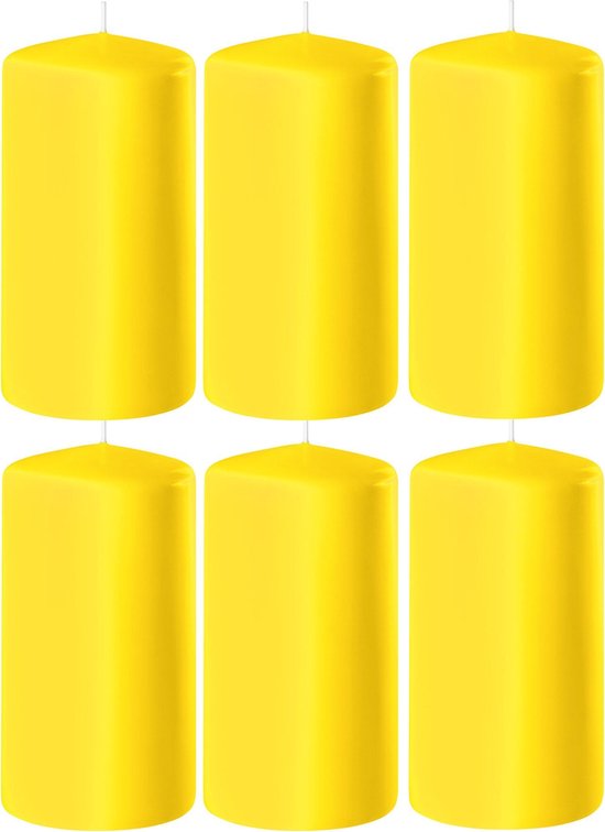 6x Gele cilinderkaarsen/stompkaarsen 6 x 15 cm 58 branduren - Geurloze kaarsen geel - Woondecoraties