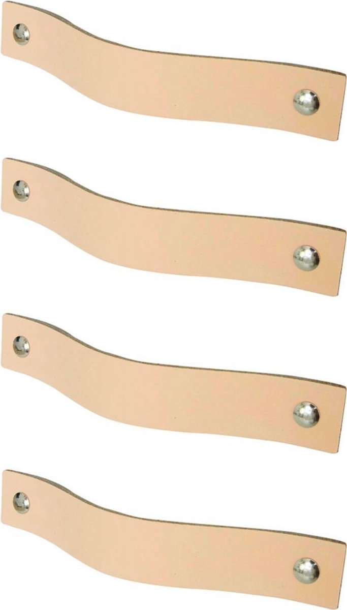 4x leren handgrepen 'platte greep' - maat M (19 x 2,5 cm) - NATUREL - incl. 3 kleuren schroefjes (handgreepjes - leren grepen - greepjes - leren lusjes)