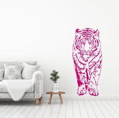 Muursticker Tijger Lopend -  Roze -  70 x 160 cm  -  slaapkamer  woonkamer  dieren - Muursticker4Sale