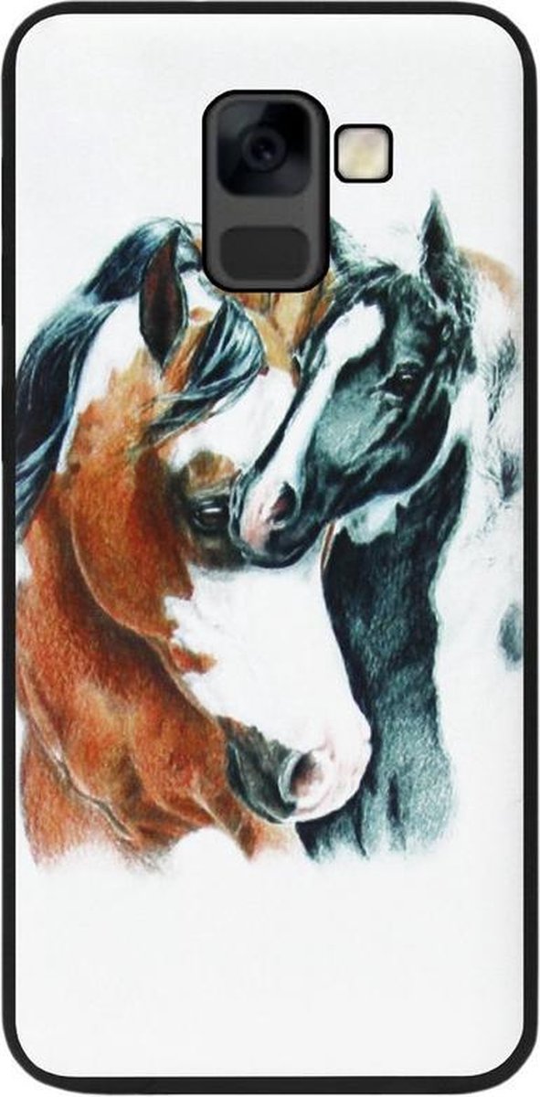 ADEL Siliconen Back Cover Softcase Hoesje Geschikt voor Samsung Galaxy A8 Plus (2018) - Paarden Familie