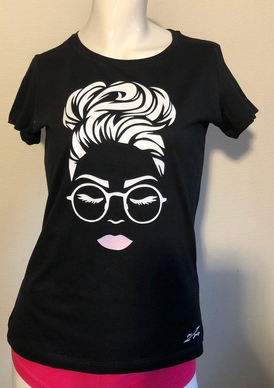 Dames T-Shirt Zwart Vrouw bril