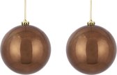 2x Grote kunststof kerstballen kastanje bruin 15 cm - Grote onbreekbare kerstballen
