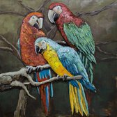 3D art Metaalschilderij vogels - handgeschilderd schilderij - wanddecoratie - papegaaien - 100x100 - woonkamer slaapkamer