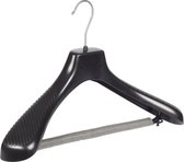 De Kledinghanger Gigant - 5 x Mantel / kostuumhanger kunststof zwart met schouderverbreding en anti-slip broeklat (2 mm schuim), 42 cm