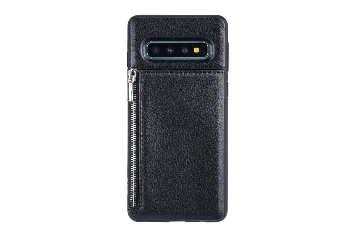 UNIQ Accessory Galaxy S10 Plus Kunstleer Backcover hoesje met rits - Zwart (S10 Plus)