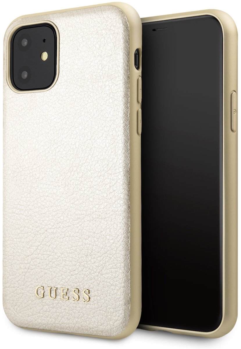 iPhone 11 Backcase hoesje - Guess - Effen Goud - Kunstleer