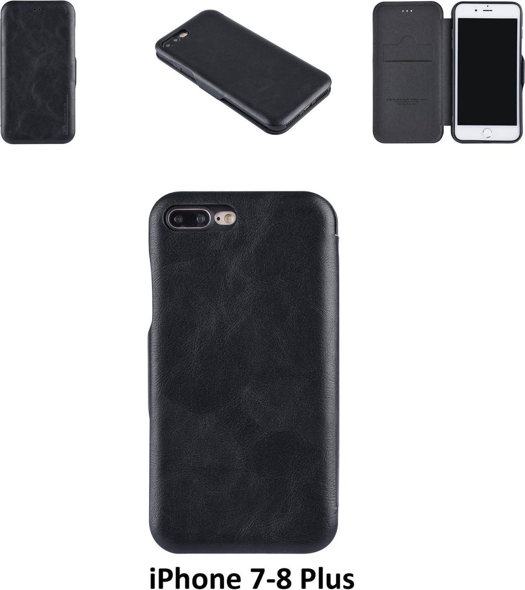 UNIQ Accessory Zwart hoesje iPhone 7-8 Plus - Book Case - Pasjeshouder - Magneetsluiting