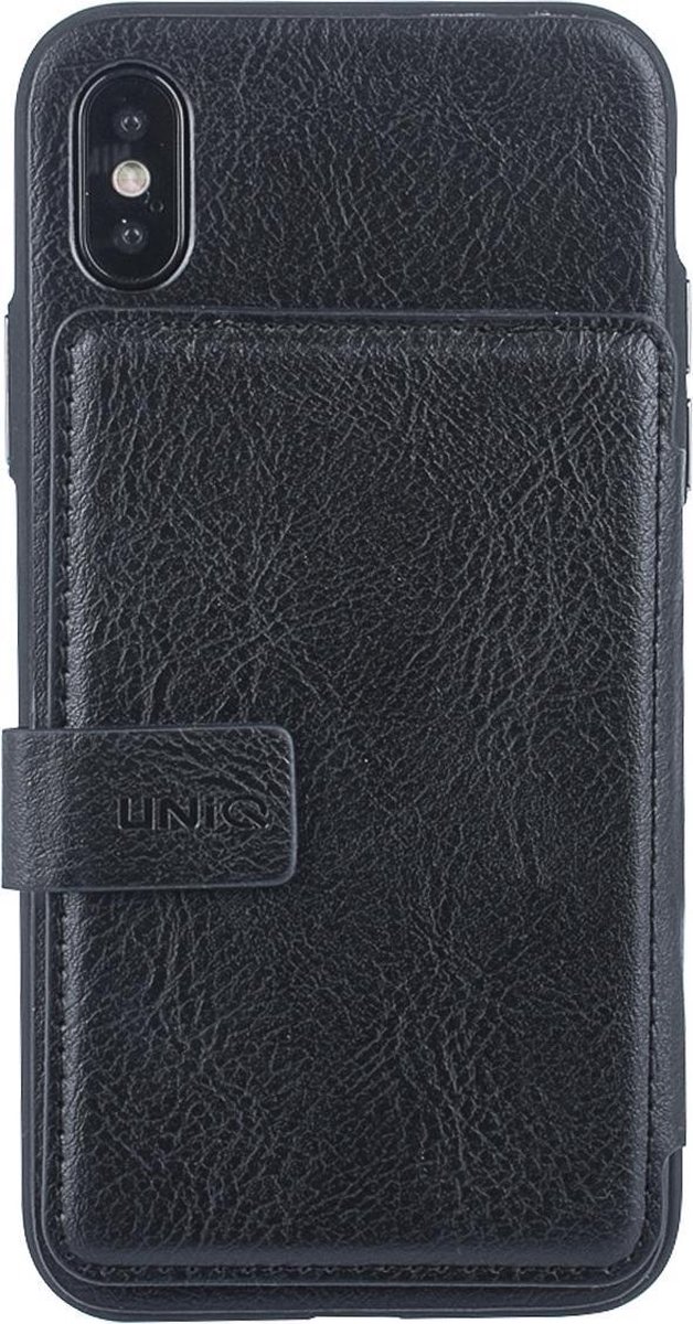 UNIQ Accessory iPhone X Kunstleer Backcover hoesje met clip pasjeshouder - Zwart