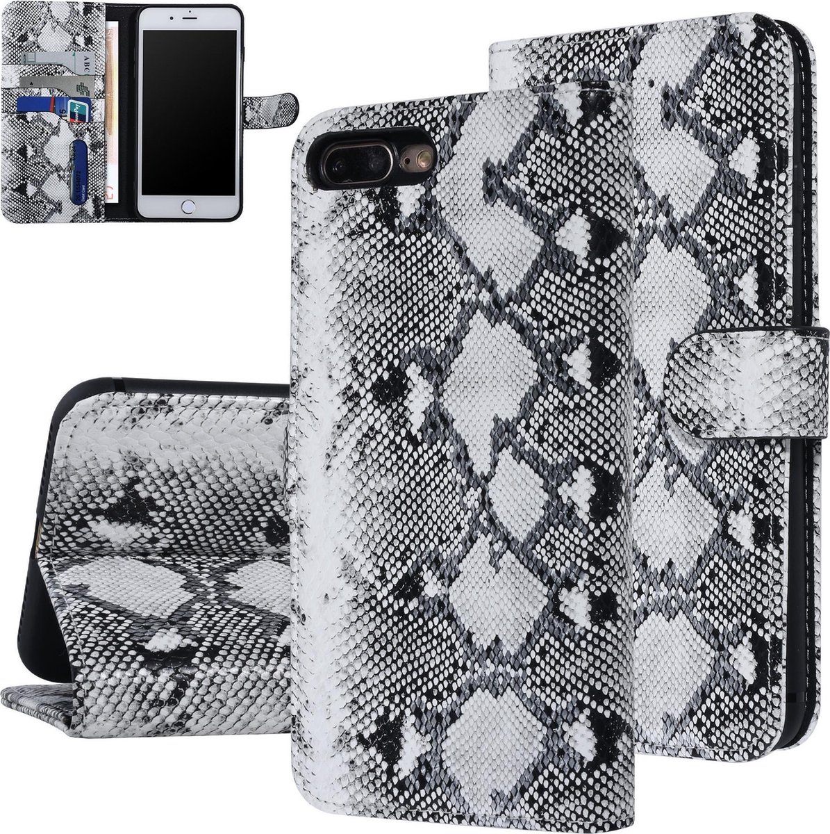 UNIQ Accessory Zwart en Wit Slangenleer hoesje voor iPhone 7-8 Plus - Book Case