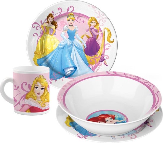Ensemble de petit-déjeuner Princesse Disney assiette / assiette creuse /  tasse (céramique) | bol