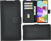 Samsung Galaxy A41 hoesje - Bookcase - Portemonnee Hoes Echt leer Wallet case Antiek Zwart