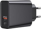 Oplaadstekker 30W Snellader voor je Smartphone of Tablet - USB 3.0 + USB C PD 3.0 - Quick Charger 5A - Zwart