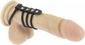 Rimba Bondage Play Balzak- en 3 Penisringen van rubber met leren bandje - diameter 50 en 40 mm