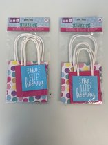 Cadeautasjes set met leuke tekst en opdruk (diverse kleuren) - set van 2 keer 3 stuks in diverse formaten