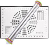 Aluminum Verstelbare Deegroller - Inclusief Deegmat 60 x 40 cm - KELERINO. - Zwart