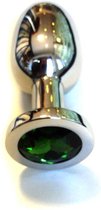 Buttplug RVS met groen kristal - large