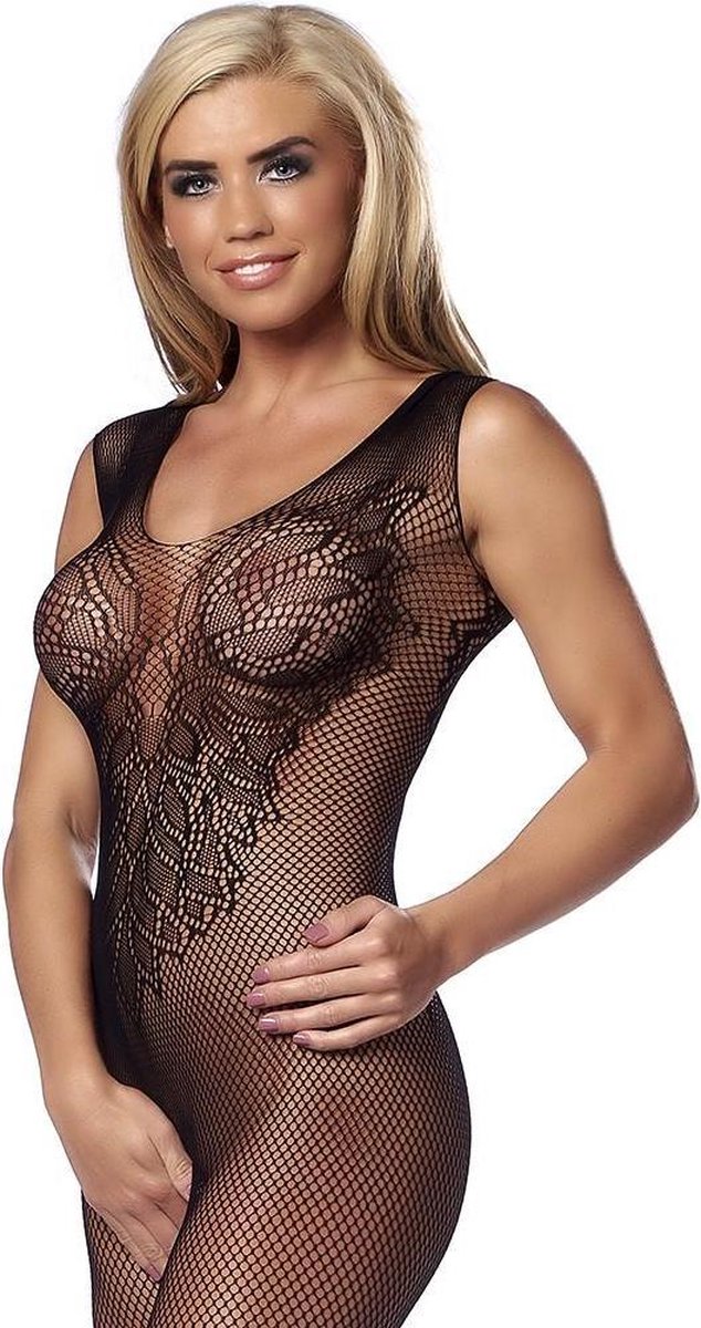Goedkoopste Amorable - Visnet catsuit met fantasie motief - zwart