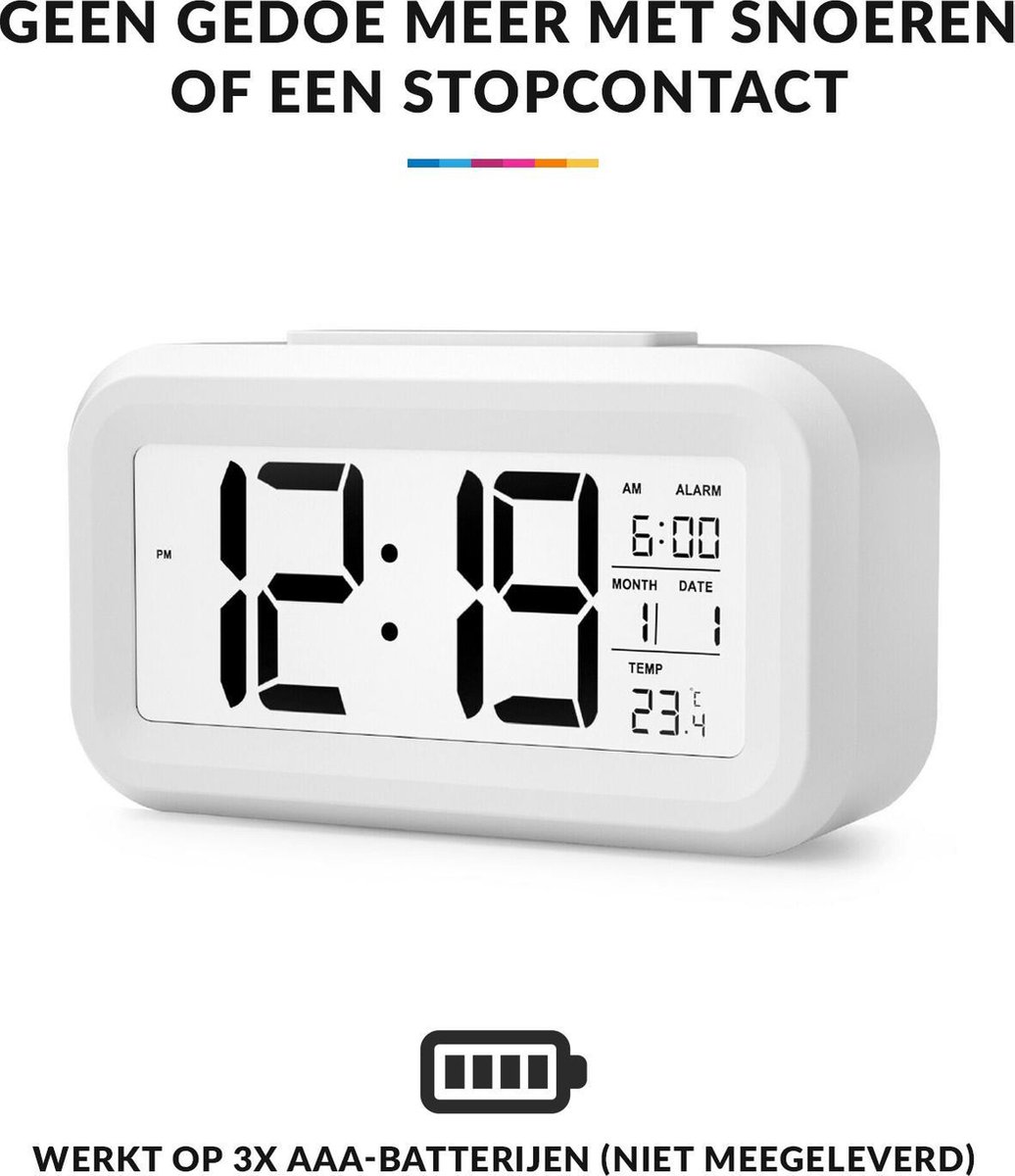 YONO Wekker - Alarm Klok met Temperatuur, Kalender en LED Verlichting - Wit | bol.com