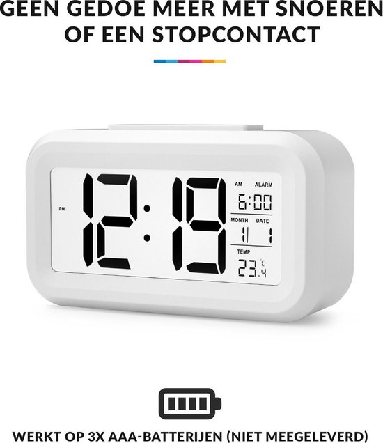 uitvinden Scepticisme Schipbreuk YONO Digitale Wekker - Alarm Klok met Temperatuur, Kalender en LED  Verlichting - Wit | bol.com