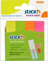 Index Notes papieren markeerstroken Stick'n 50x12mm, 4x neon assorti kleuren geel/groen/oranje/magenta, 100 memoblaadjes, 400 totaal