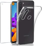 Samsung Galaxy A21  Hoesje - Soft TPU Siliconen Case & 2X Tempered Glas Combi - Transparant