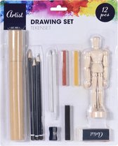 Hobbypakket - Tekenset met ledepop 12-delig - Hobbymateriaal/benodigdheden - Menselijk lichaam leren tekenen - Tekenen van ledematen