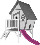 AXI Cabin XL Maison Enfant avec Toboggan violet - Aire de Jeux pour l'extérieur en gris & blanc - Maisonnette / Cabane de Jeu en Bois FSC