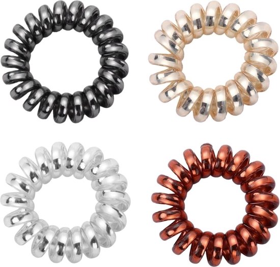 Fako Fashion® - Elastique pour cheveux - Câble téléphonique - Métallisé - Mix - 35mm - 4 Pièces