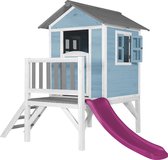 AXI Maison Enfant Beach Lodge XL en Bleu avec Toboggan en Violet - Maison de Jeux en Bois FFC pour Les Enfants - Maisonnette / Cabane de Jeu pour Le Jardin