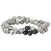 AWEMOZ Natuursteen Armbanden - Grijze Kralen Armbandjes - 1+3 Zwart - Cadeau voor Man en Vrouw - Moederdag Cadeautje
