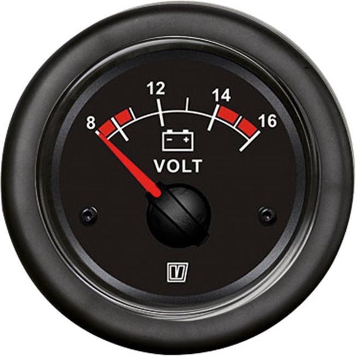 VETUS Voltmeter - 12V - zwart/chroom - inbouwmaat 52 mm