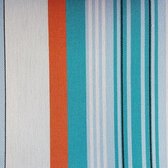 Acrisol Turqueta Quirofano T4 gestreept, lichtblauw, wit, oranje stof per meter buitenstoffen, tuinkussens, palletkussens