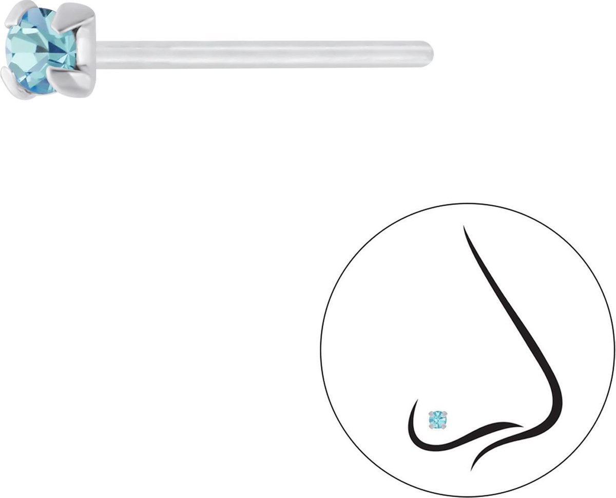 Joy|S - Zilveren petit neuspiercing kristal rond 2.5 mm blauw 2 stuks