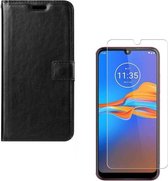 Motorola Moto E6 Plus Portemonnee hoesje zwart met 2 stuks Glas Screen protector