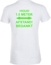 Gildan Achterzijde bedrukt met 1.5 meter afstand in NEON Groen LARGE Dames T-shirt L