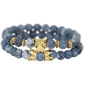 AWEMOZ Natuursteen Armbanden - Luipaard/Kronen Kralen Armbandjes - Turqoise/Goud - Sieraden