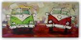 Schilderij - Kleurrijke busjes op pad