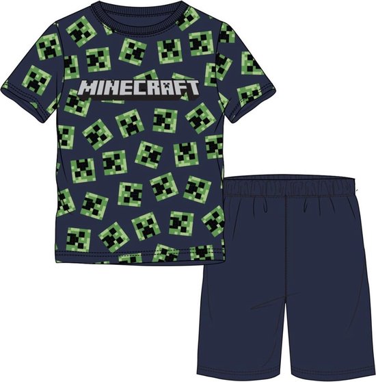 Pyjama à manches courtes Minecraft - bleu - vert - taille 116/6 ans