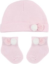 Soft Touch - Baby Geschenkset - Muts & Sokjes met Pompoms - Roze - Mt 50/56