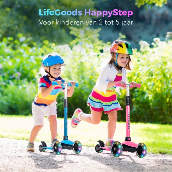 LifeGoods HappyStep - Kinderstep - Step 2-5 Jaar - 3 Lichtgevende Wielen - Jongens/Meisjes - Roze - LifeGoods