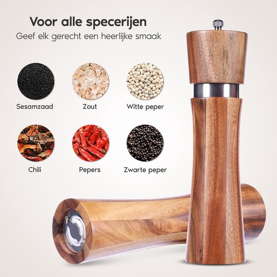 Dieux® Peper- en Zoutmolen Set - 27CM - Acacia Hout - 2 Stuks - Peper