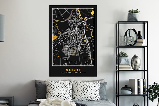 Stickers muraux - Vught - Plan de la ville - Zwart Wit - Plan d'étage - Carte - Nederland - 80x120 cm - Feuille adhésive