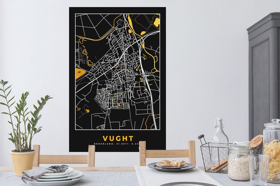 Stickers muraux - Vught - Plan de la ville - Zwart Wit - Plan d'étage - Carte - Nederland - 80x120 cm - Feuille adhésive